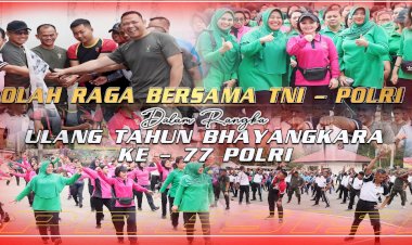 Jaga-Terus-Kekompakkan-di-Wilayah-Tapal-Batas,-Polres-Belu-Bersama-TNI-dan-Brimob-Gelar-Olahraga-Bersama-Sambut-Hari-Bhayangkara-ke-77