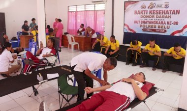 Bakti-Kesehatan-Polri-untuk-Masyarakat,-Polres-Belu-Gandeng-TNI,-Brimob-dan-Senkom-Gelar-Donor-Darah-Sambut-Hari-Jadi-Bhayangkara-ke-80