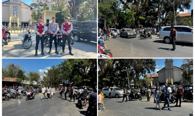 Pastikan-Keamanan-dan-Kelancaran-Lalu-Lintas,-Unit-Turjawali-Sat-Samapta-Polres-Belu-Turun-Pengamanan-Gereja-saat-Ibadah-Minggu