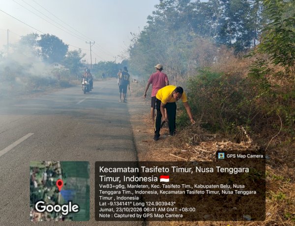Aksi Green Policing di Manleten, Polsek Tasifeto Timur Bersama Warga Bersihkan Bahu Jalan Demi Keselamatan Pengendara dan Lingkungan yang Sehat