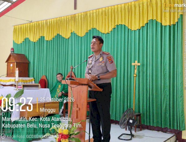Minggu Kasih di Gereja Bakal Paroki Kuneru, Kapolres Belu Ajak Umat Katolik Jaga Kamtibmas dan Tertib Berlalu Lintas