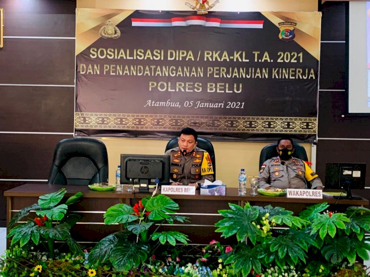 Polres Belu Gelar Sosialisasi DIPA/RKA-KL T.A 2021 dan Penandatanganan Perjanjian Kinerja