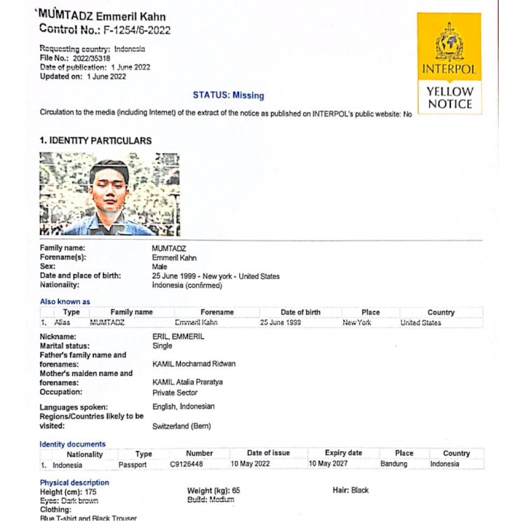 Polri: Interpol Telah Terbitkan Yellow Notice Pencarian Anak Ridwan Kamil