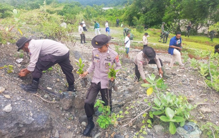 Sinergitas Lestarikan Alam, Polres Belu Bareng TNI dan Jurnalis Pena Batas Gelar Aksi Tanam Ratusan Pohon Sambut Hari Pers Nasional