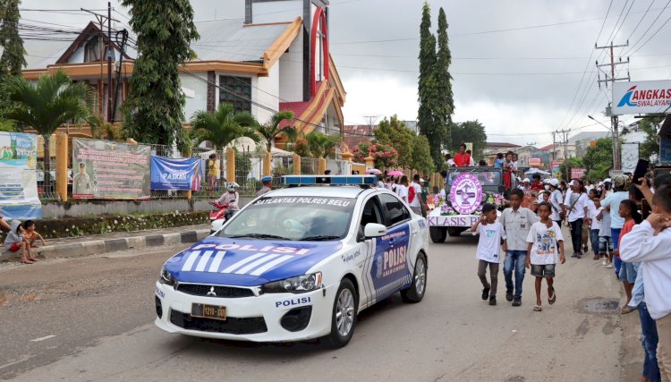 Ribuan Jemaat GMIT Klasis Belu Pawai Kemenangan Paskah, Personel Ops Semana Santa Polres Belu Turun Lakukan Pengamanan dan Pengawalan