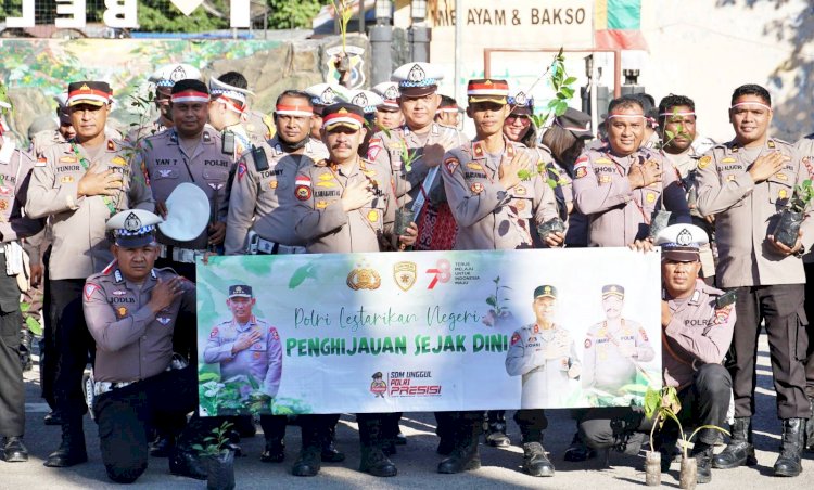 Dukung Program Penghijauan Kapolri, Kapolres Belu Bersama Anggota Tanam Ratusan Anakan Pohon di Pinggir Kali Talau