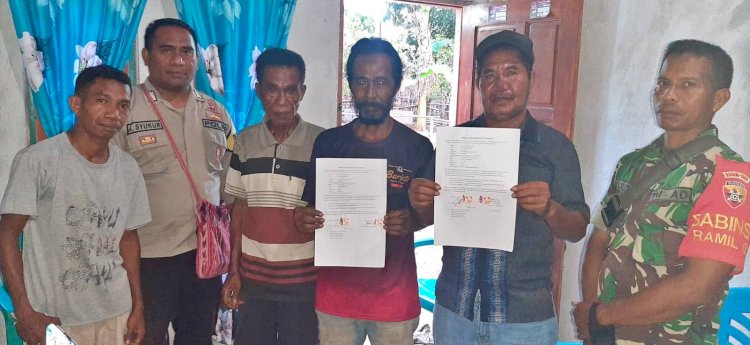 Bersama Babinsa dan Hakim Perdamaian Desa, Bhabinkamtibmas Polres Belu Mediasi Sengketa Tanah di Desa Sadi