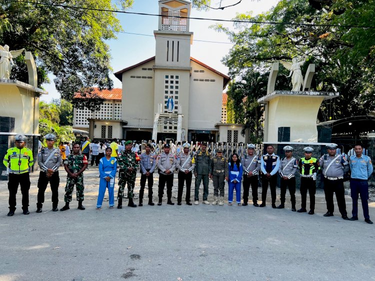 Pekan Suci Paskah 2025, Personel Ops Semana Santa Polres Belu Bersinergi dengan Instansi Terkait Amankan Misa Kamis Putih