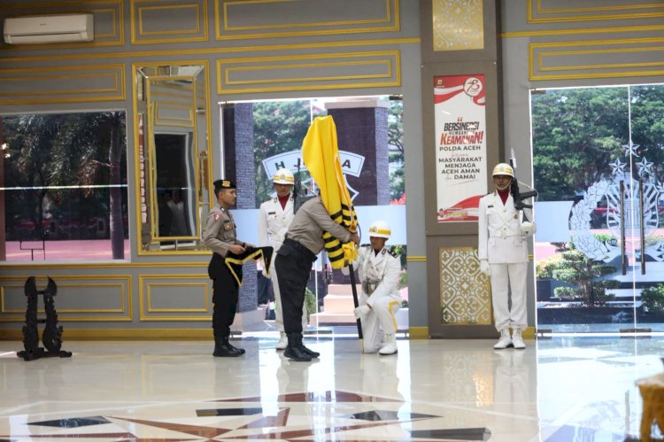 Kapolda Aceh Inspektur Upacara Pemuliaan Nilai-Nilai Tribrata Pataka Polda Aceh, Dalam Rangka Hari Bhayangkara ke 79
