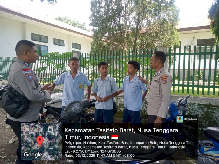 Temui Pelajar di Jam Pulang Sekolah, Patroli SPKT Polsek Tasifeto Barat Imbau Pelajar Jauhi Segala Bentuk Kenakalan Remaja