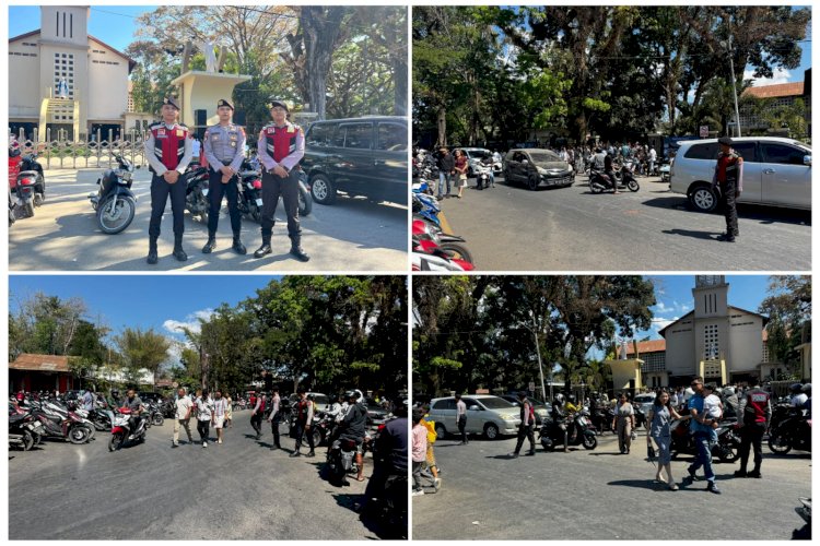 Pastikan Keamanan dan Kelancaran Lalu Lintas, Unit Turjawali Sat Samapta Polres Belu Turun Pengamanan Gereja saat Ibadah Minggu