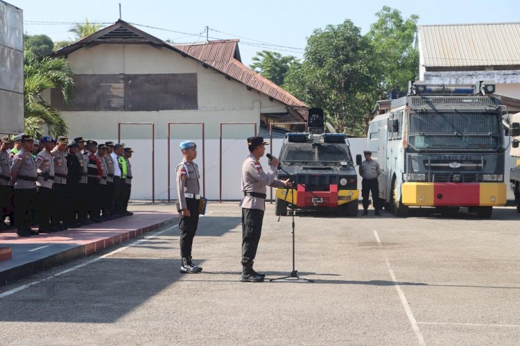 Gelar Personel dan Sarana Prasarana, Polres Belu Laksanakan Apel Kesiapsiagaan Antisipasi Perkembangan Situasi Kamtibmas Dua Tahun Kabinet Merah Putih