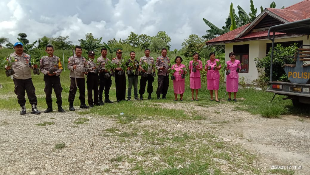 Musim Penghujan, Polsek Lasiolat dan Bhayangkari Tanam Enam Bibit Pohon Hijaukan Mako dan Asrama